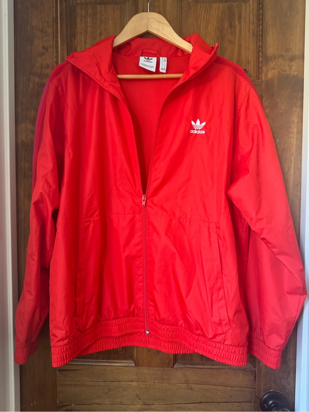 Adidas Originals Red 3D Trefoil Full Zip Windbreaker Jacket Size M